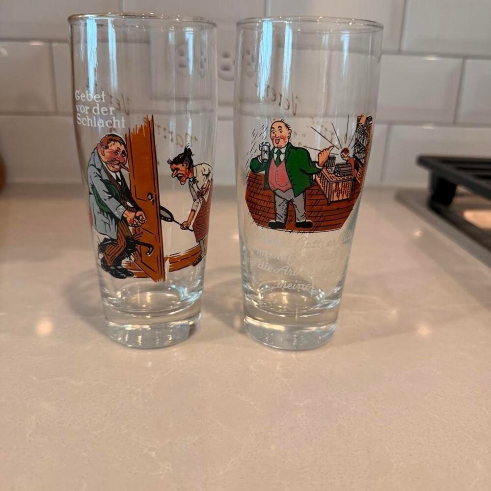 Vintage German Humor Beer Glasses - Set of 2 Comic Pilsners